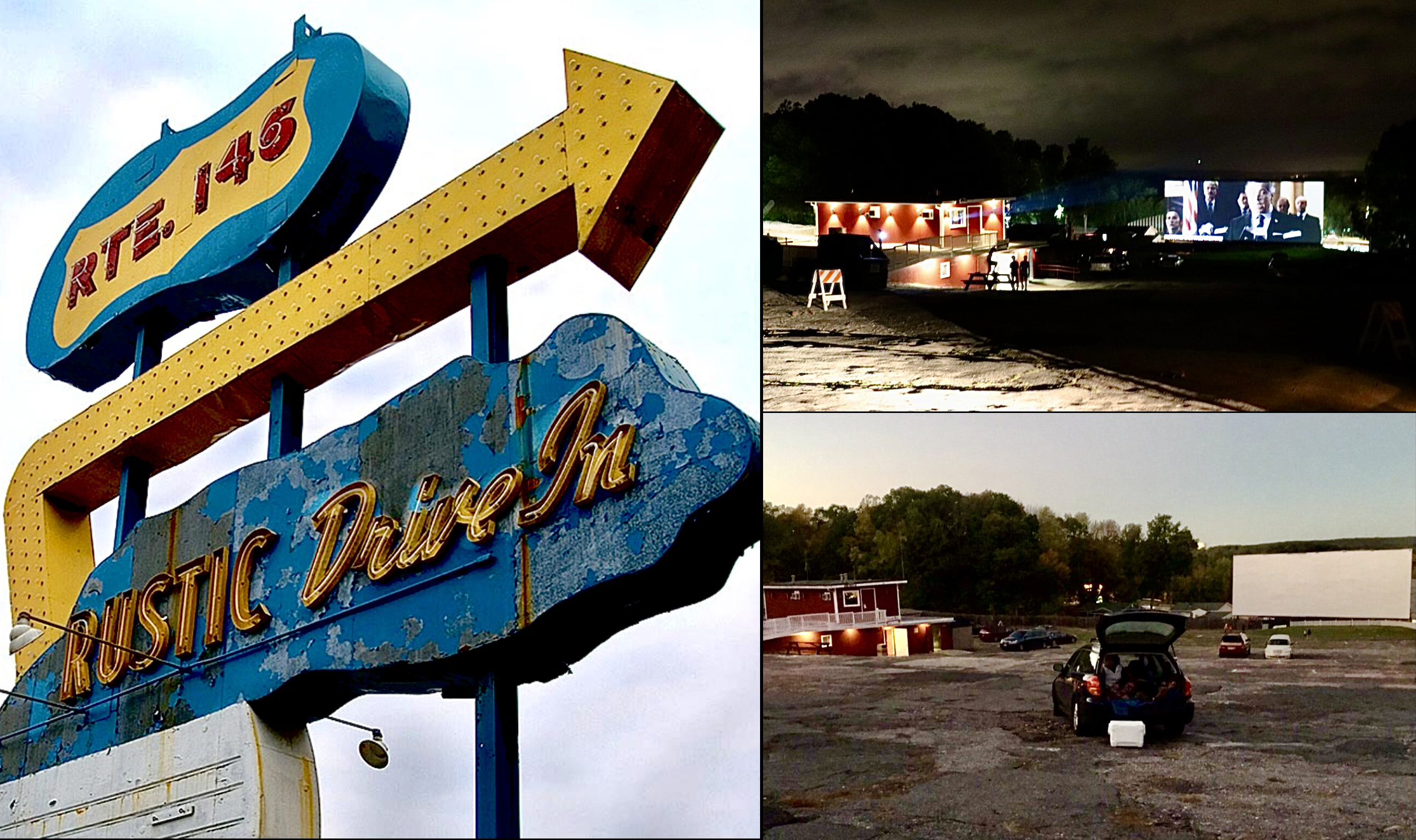 Rustic Drive-in sign and lot with screen